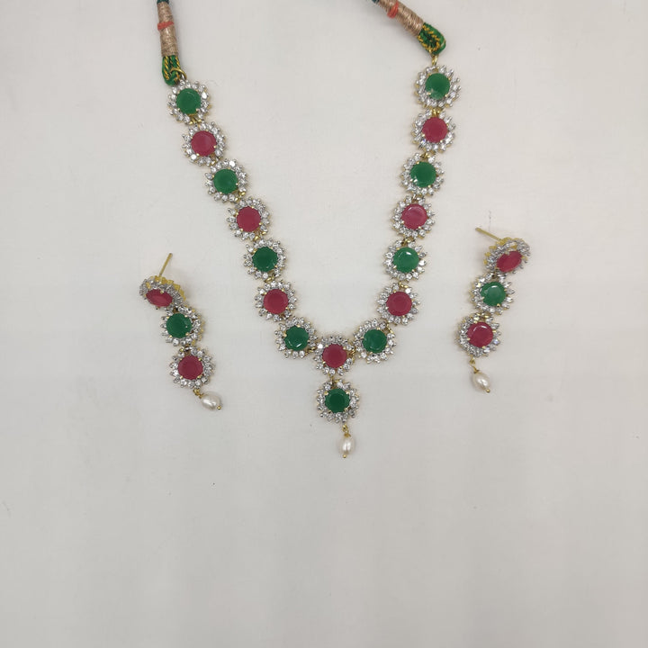 Royal Bloom Multicolour CZ Necklace Set | SHOBITAM