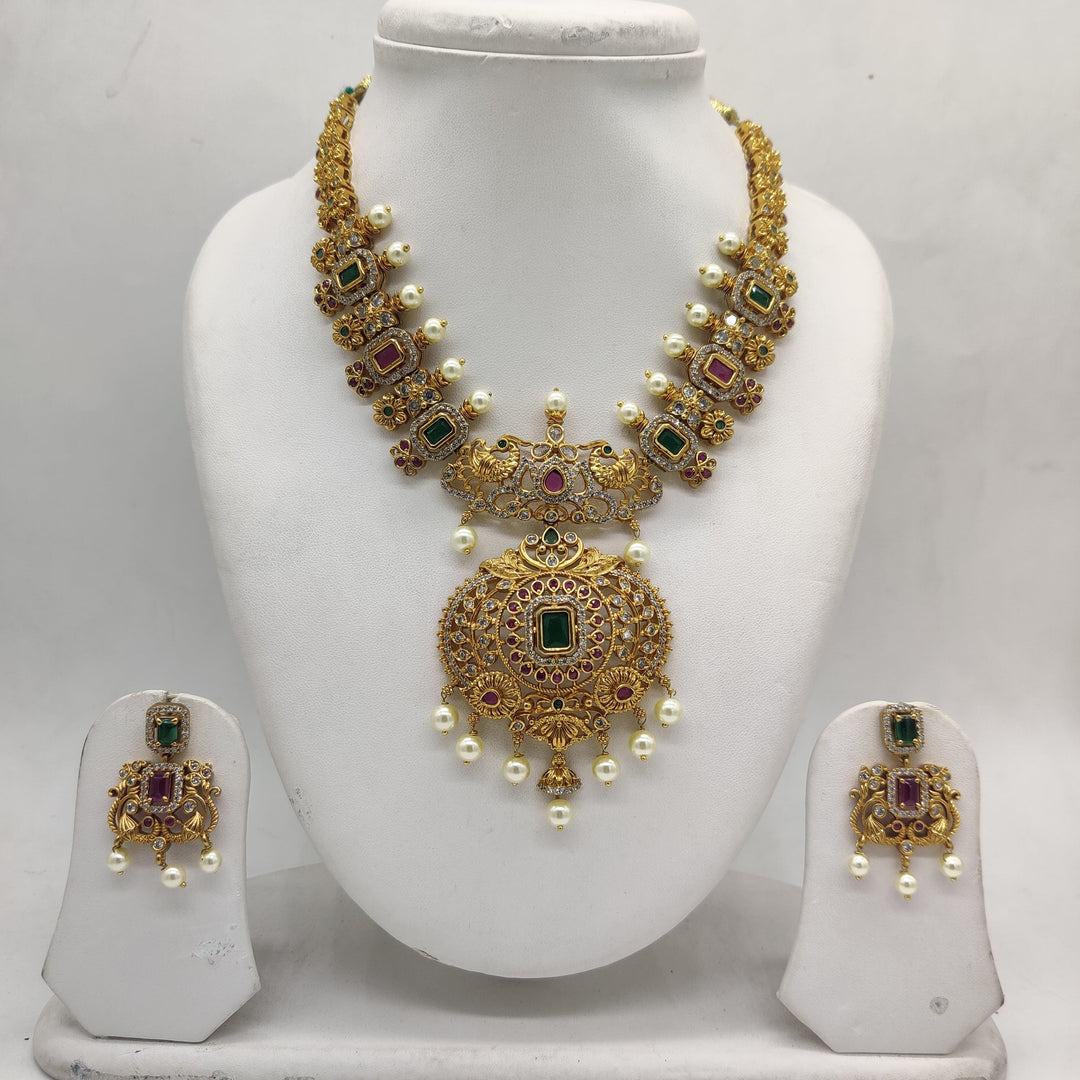 Royal CZ Peacock Medallion Necklace Set | SHOBITAM