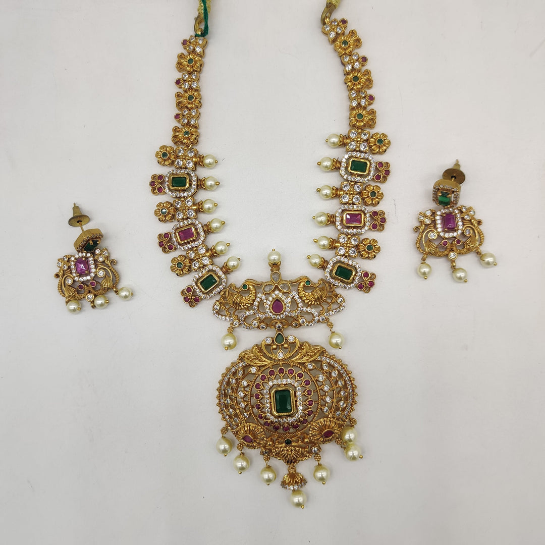 Royal CZ Peacock Medallion Necklace Set | SHOBITAM