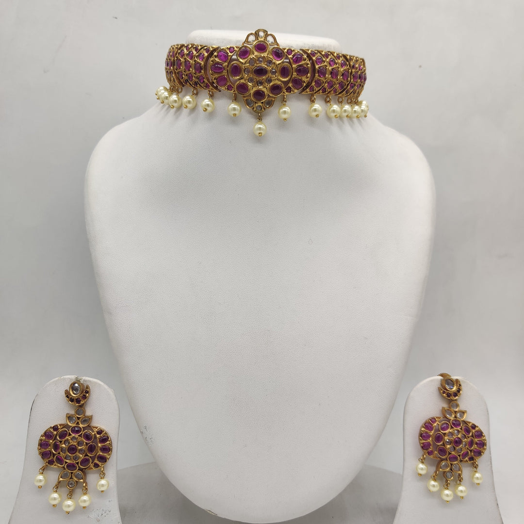 Royal Crimson Red Choker Necklace Set | SHOBITAM