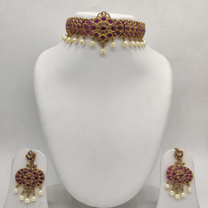Royal Crimson Red Choker Necklace Set | SHOBITAM