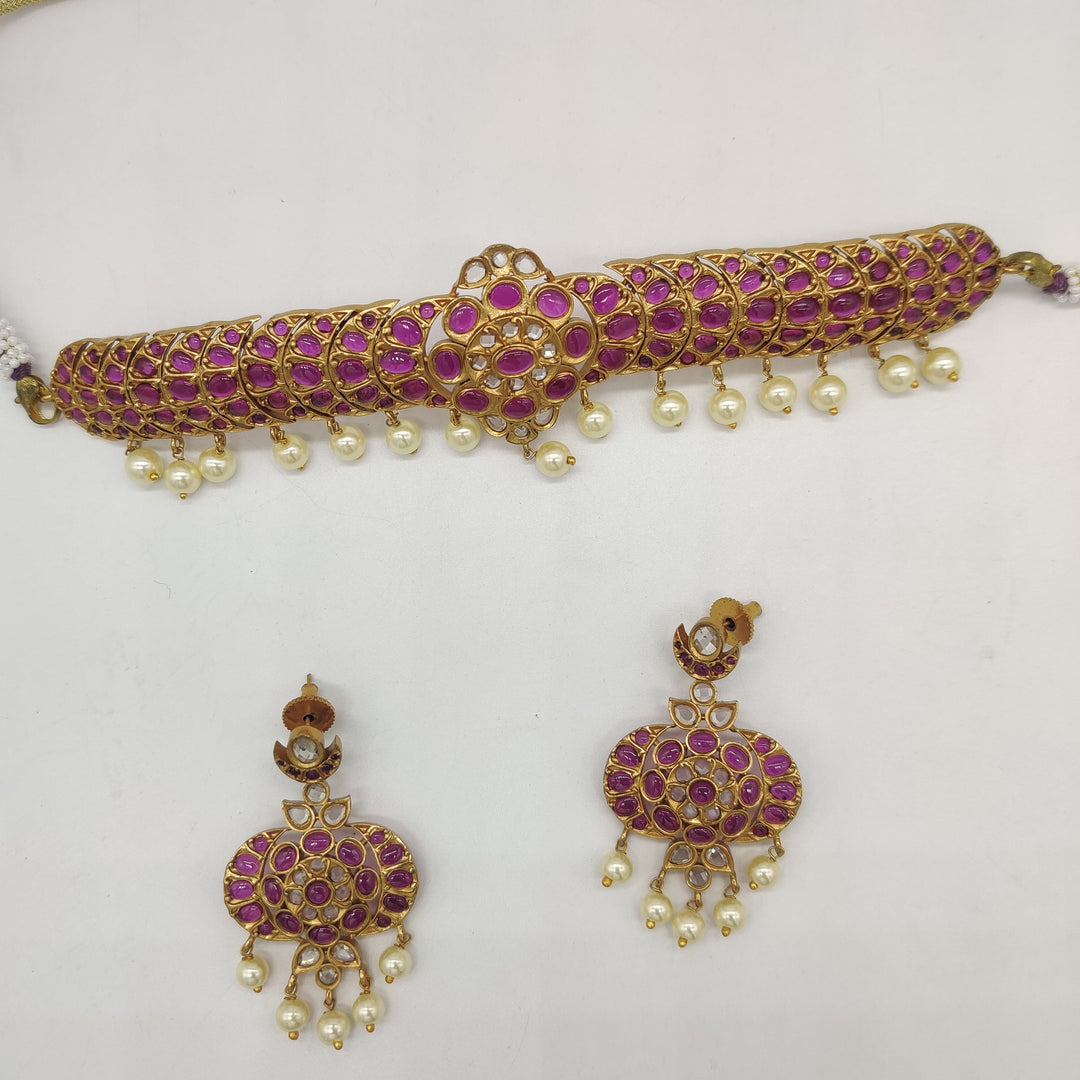 Royal Crimson Red Choker Necklace Set | SHOBITAM