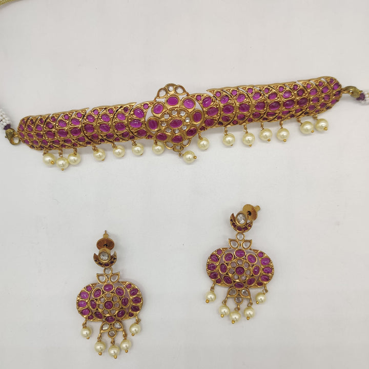 Royal Crimson Red Choker Necklace Set | SHOBITAM