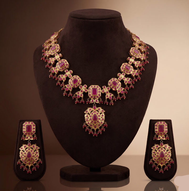 Royal Crimson Red CZ Necklace Set | SHOBITAM