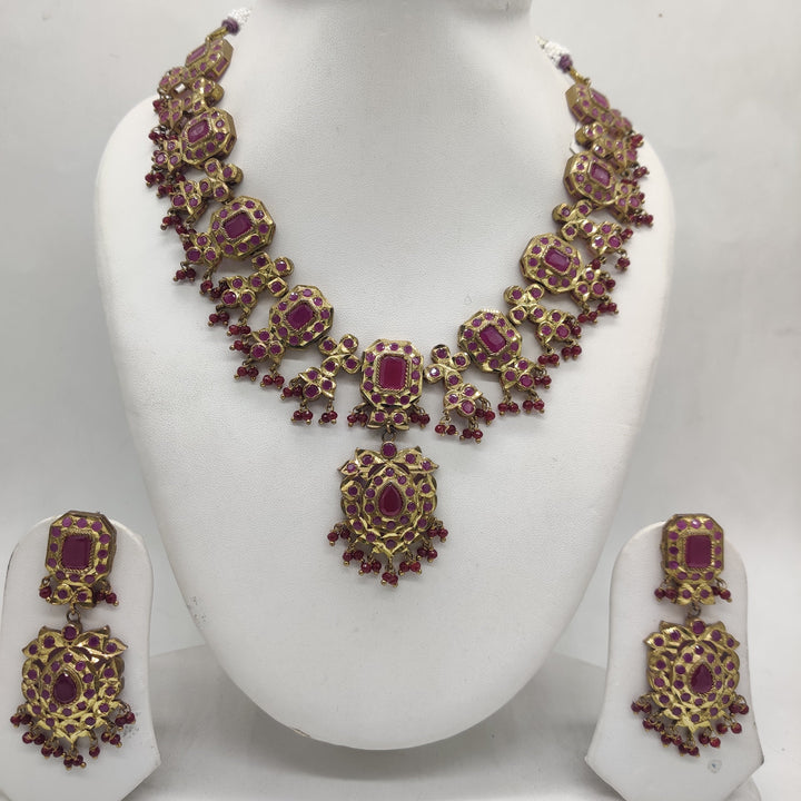 Royal Crimson Red CZ Necklace Set | SHOBITAM