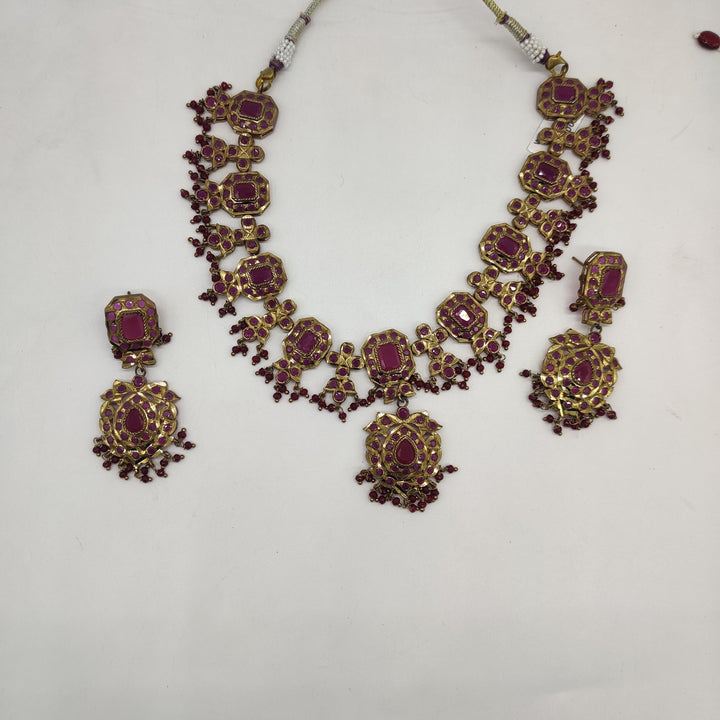 Royal Crimson Red CZ Necklace Set | SHOBITAM