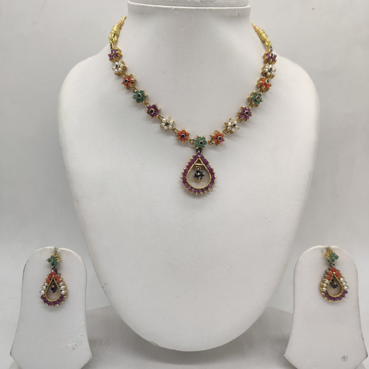 Royal Navratna CZ Necklace Set | SHOBITAM
