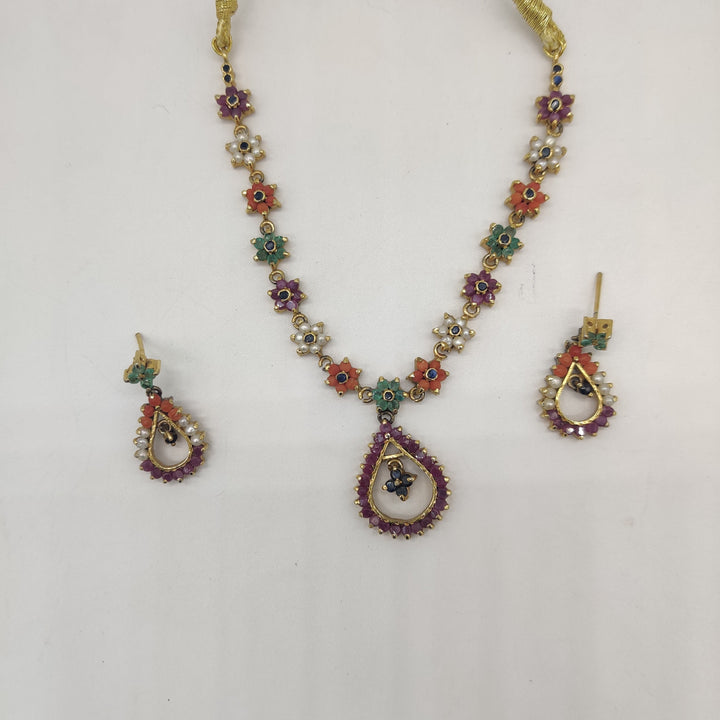 Royal Navratna CZ Necklace Set | SHOBITAM