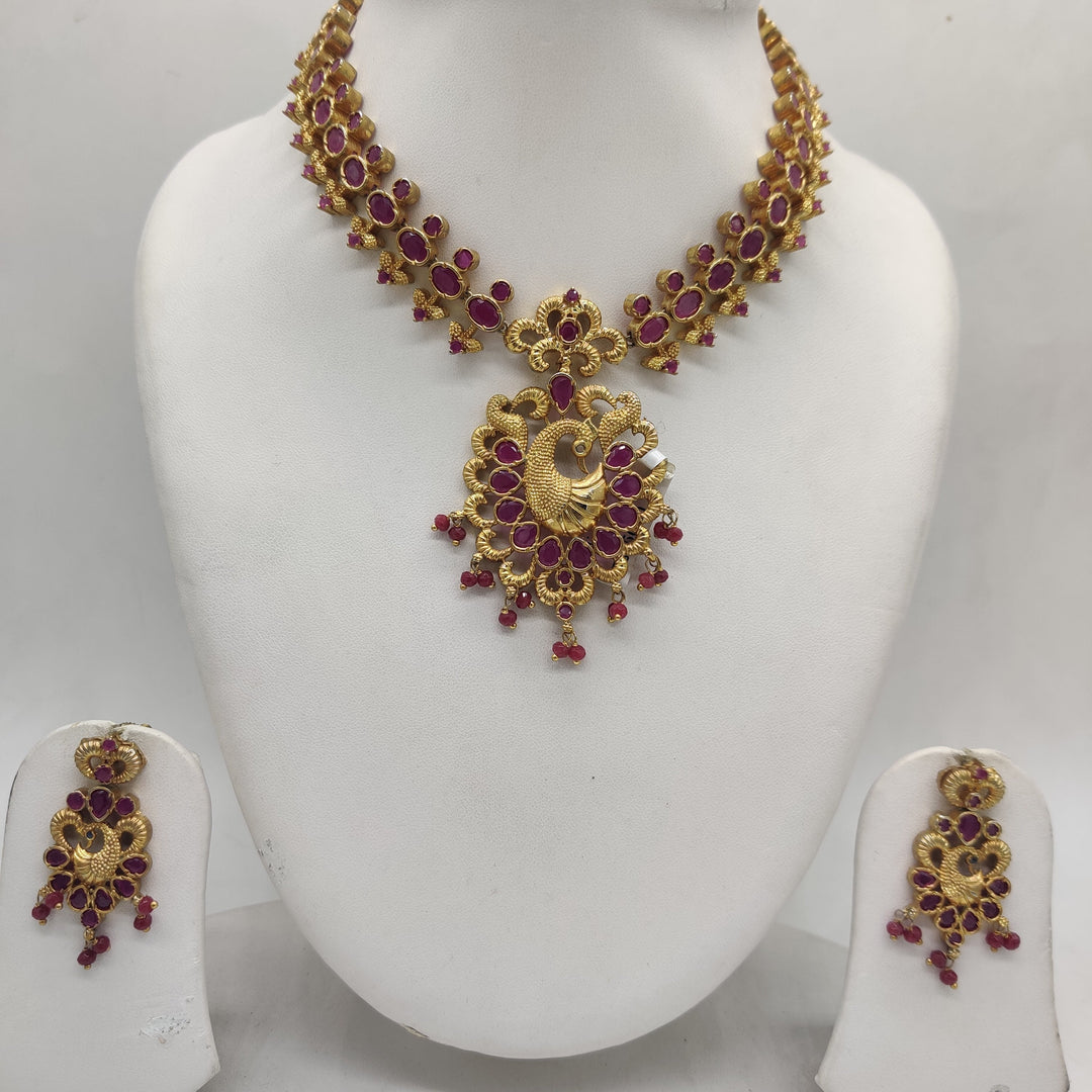 Royal Red CZ Peacock Necklace Set | SHOBITAM