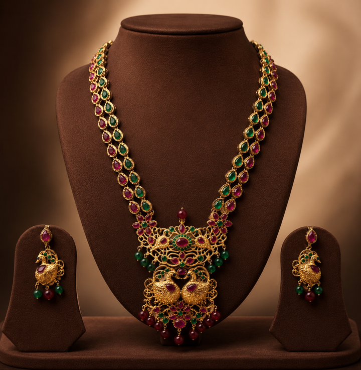Royal Swan Multicolour CZ Necklace Set | SHOBITAM