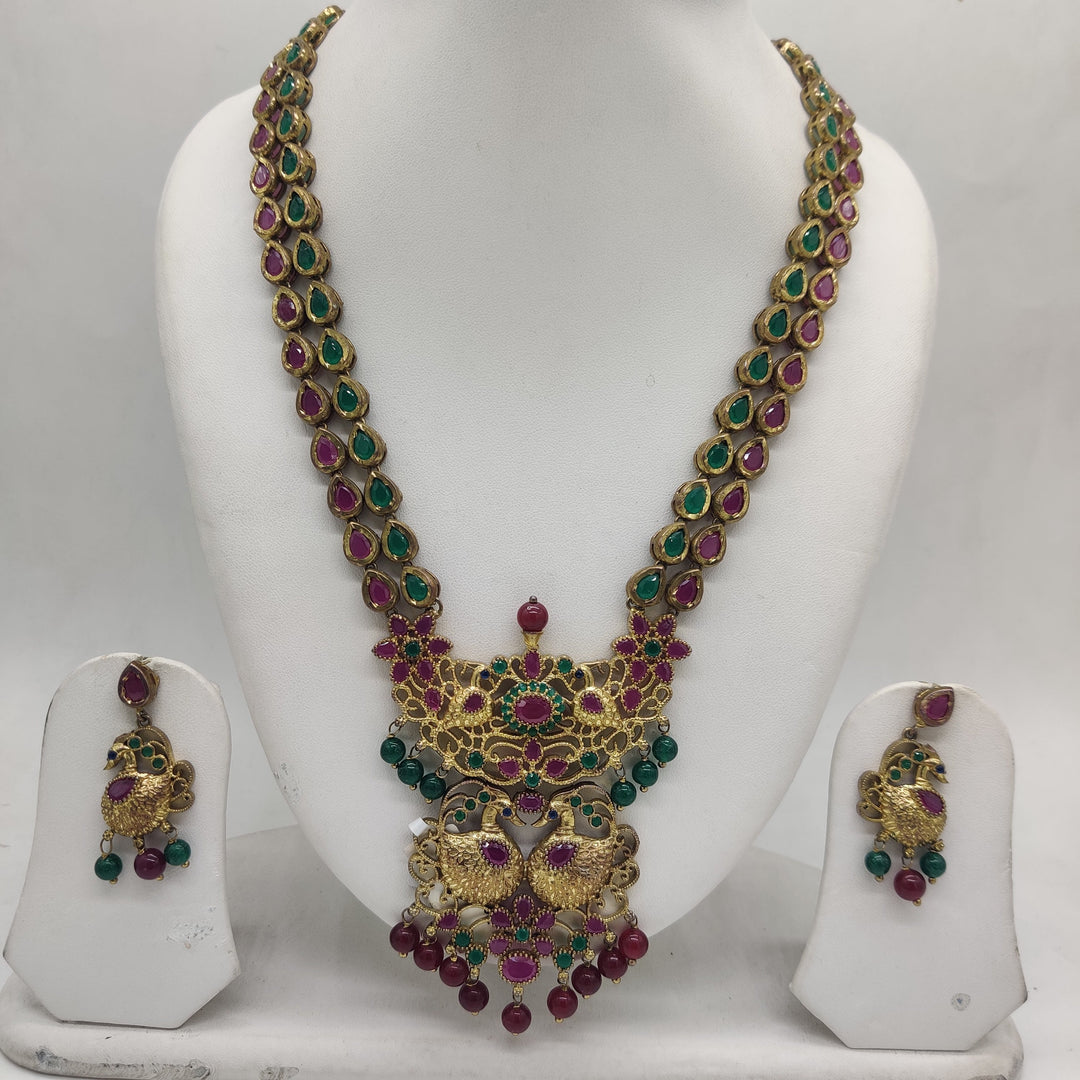 Royal Swan Multicolour CZ Necklace Set | SHOBITAM