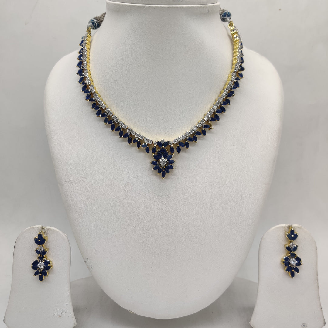 Royal White Blue CZ Floral Necklace Set | SHOBITAM