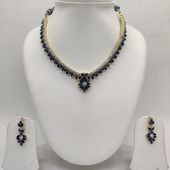 Royal White Blue CZ Floral Necklace Set | SHOBITAM