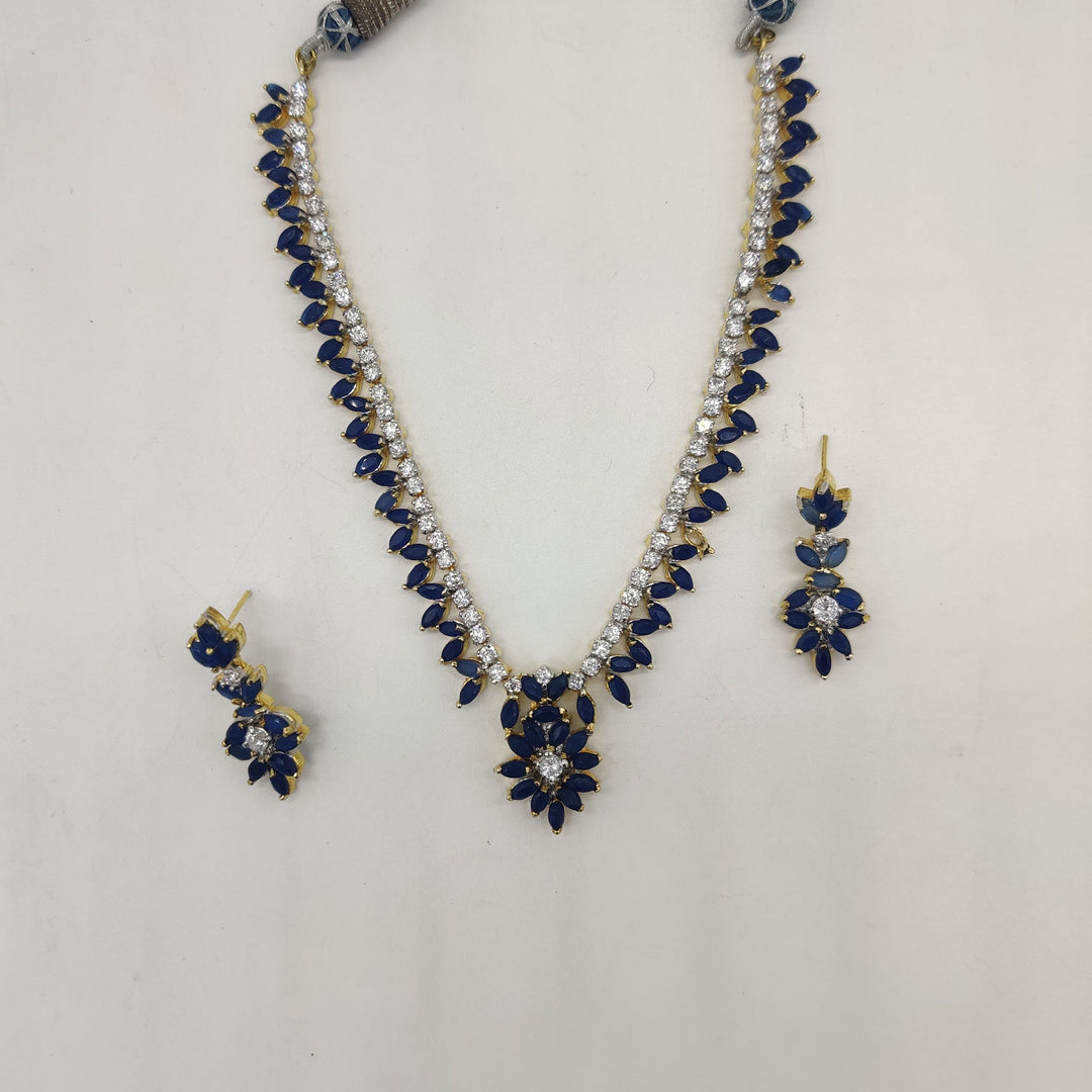 Royal White Blue CZ Floral Necklace Set | SHOBITAM