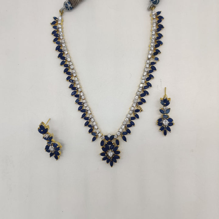Royal White Blue CZ Floral Necklace Set | SHOBITAM