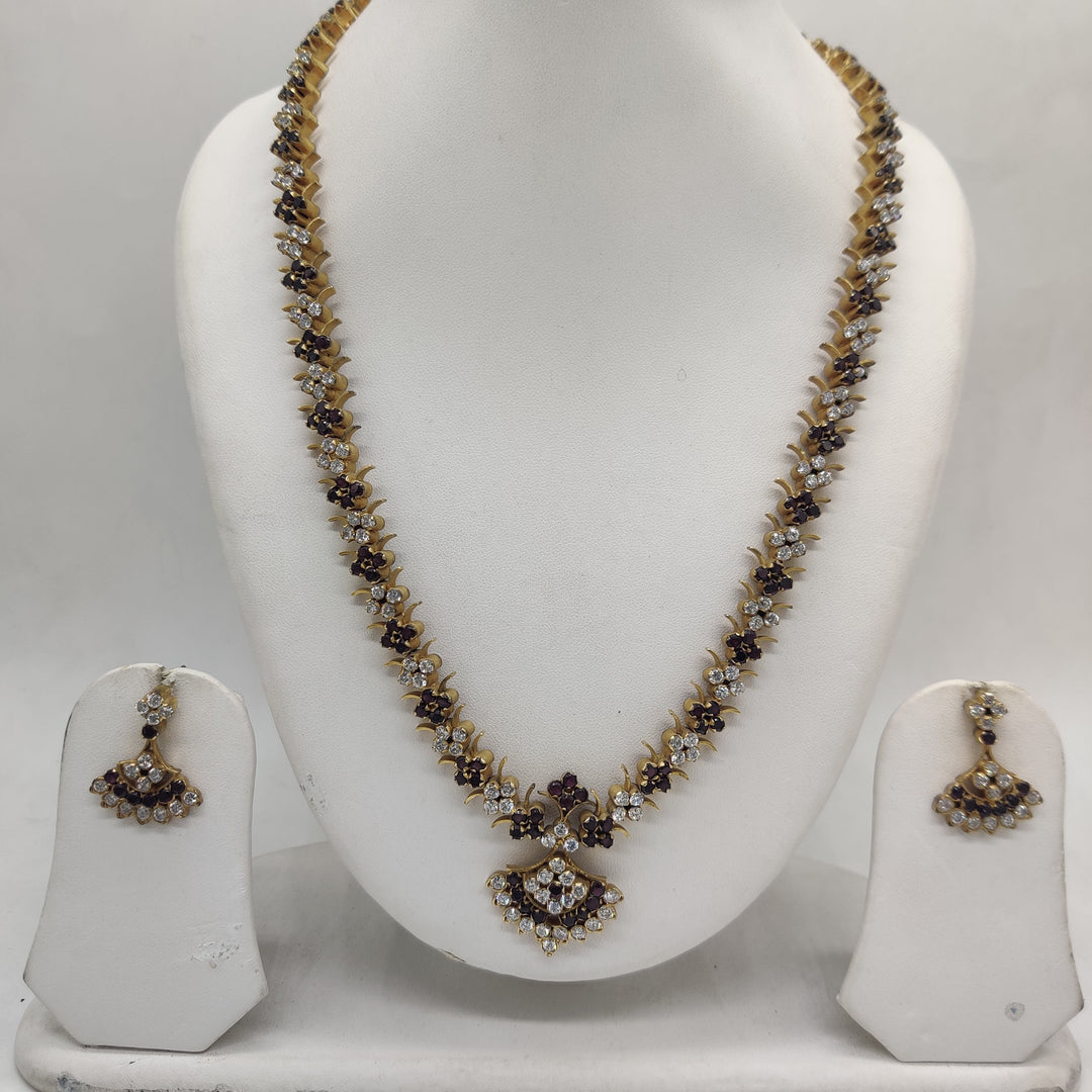 Royal White Brown CZ Long Necklace Set | SHOBITAM