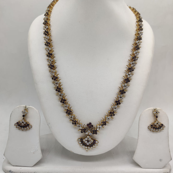 Royal White Brown CZ Long Necklace Set | SHOBITAM