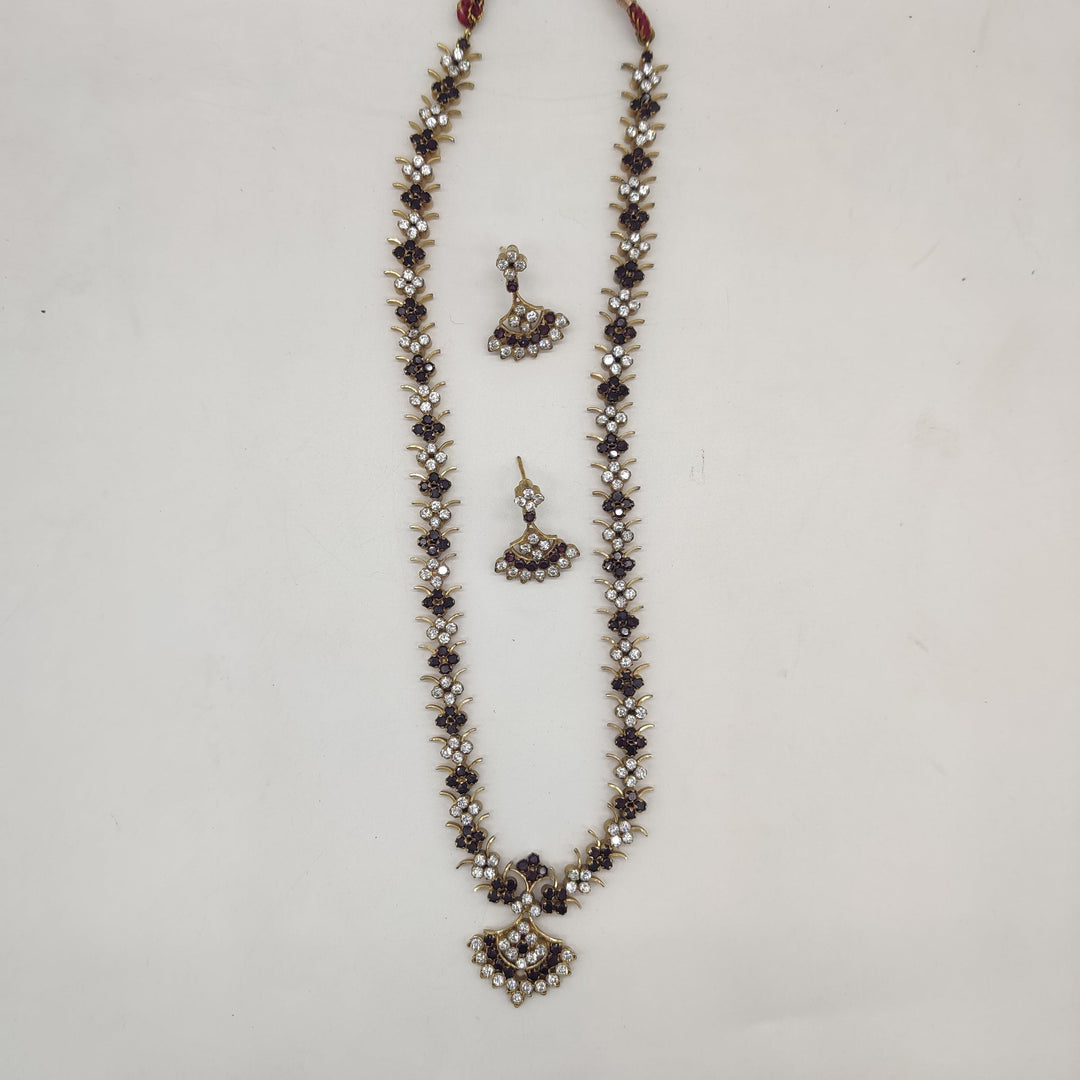 Royal White Brown CZ Long Necklace Set | SHOBITAM