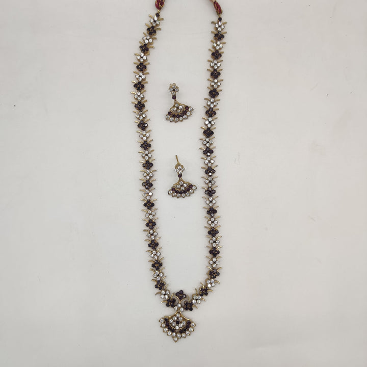 Royal White Brown CZ Long Necklace Set | SHOBITAM