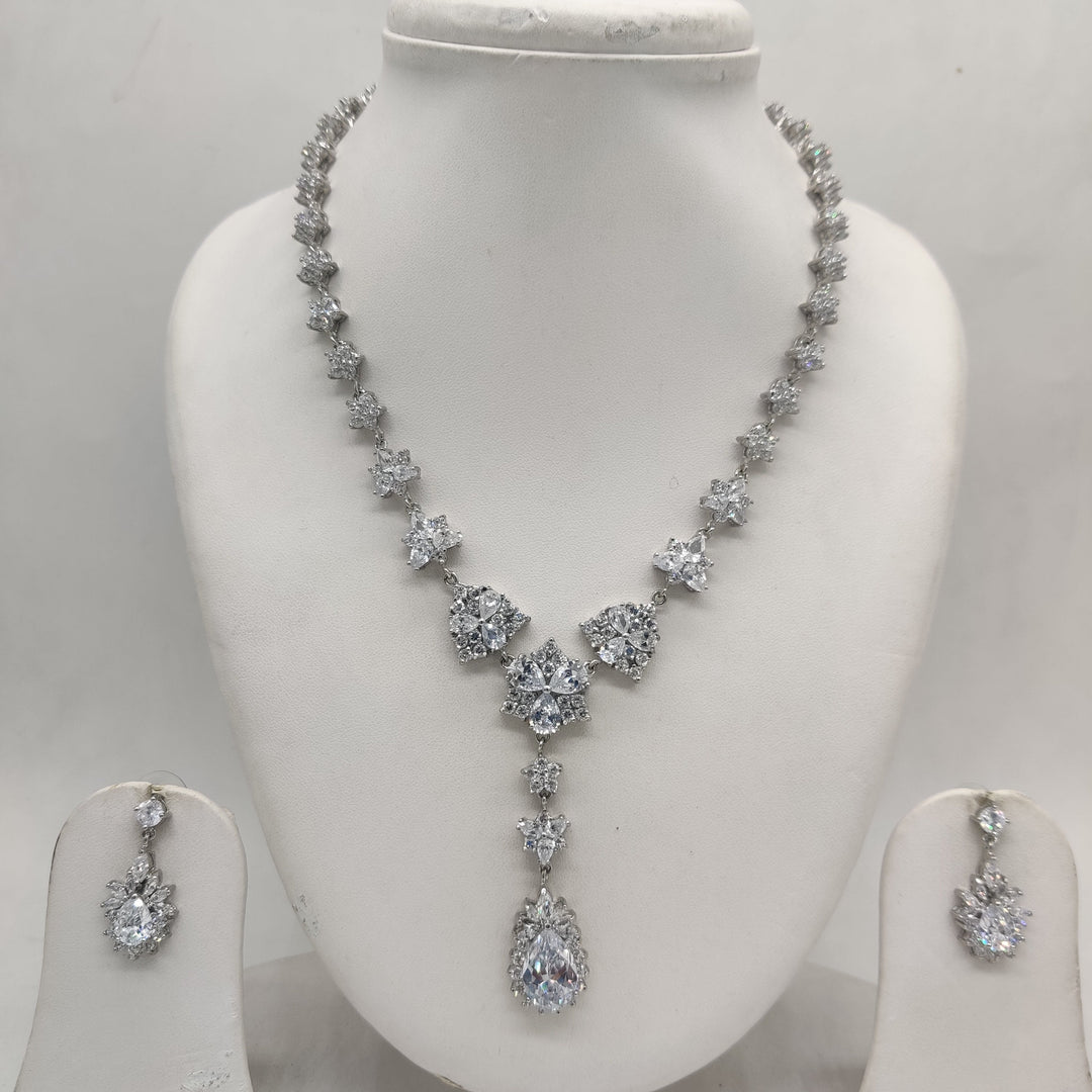 Royal White CZ Y-Drop Bridal Necklace Set | SHOBITAM