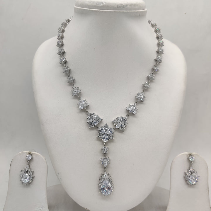 Royal White CZ Y-Drop Bridal Necklace Set | SHOBITAM