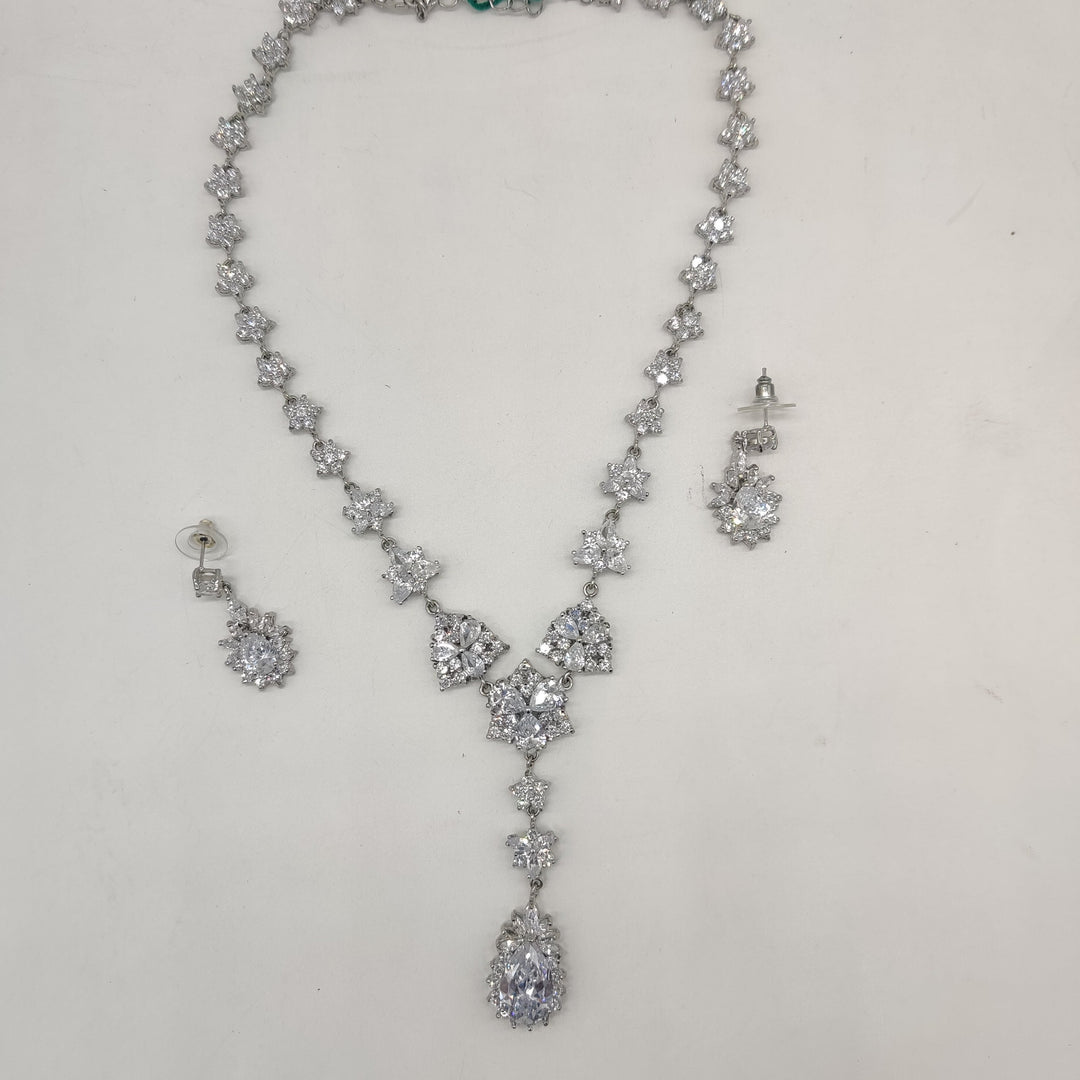 Royal White CZ Y-Drop Bridal Necklace Set | SHOBITAM