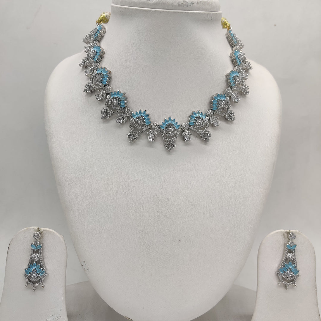 Royal White Sky Blue CZ Statement Necklace Set | SHOBITAM