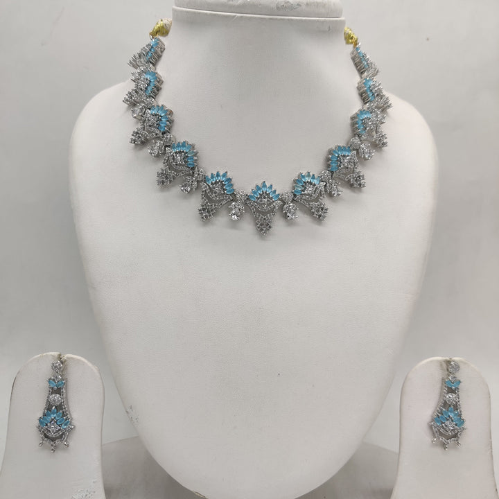 Royal White Sky Blue CZ Statement Necklace Set | SHOBITAM
