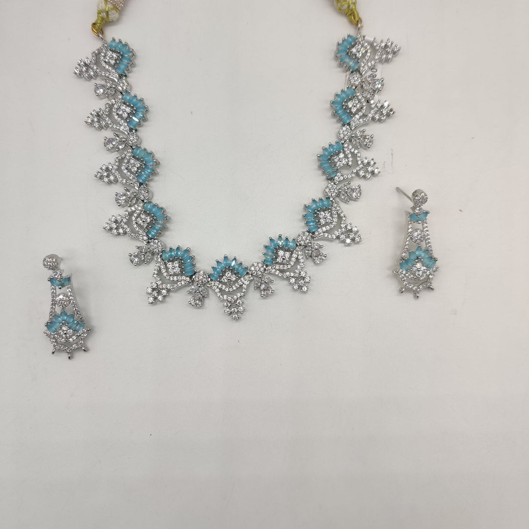 Royal White Sky Blue CZ Statement Necklace Set | SHOBITAM