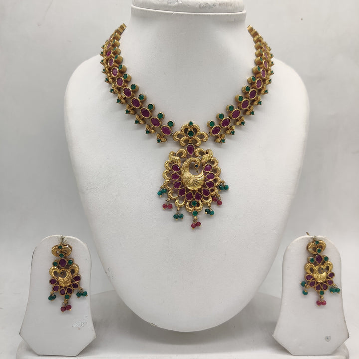 Royal Multicolour CZ Peacock Necklace Set | SHOBITAM