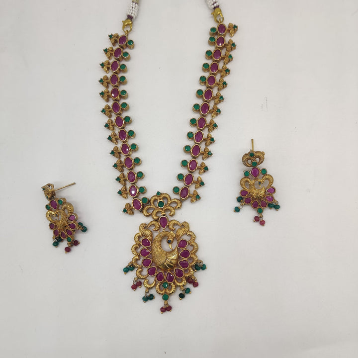 Royal Multicolour CZ Peacock Necklace Set | SHOBITAM