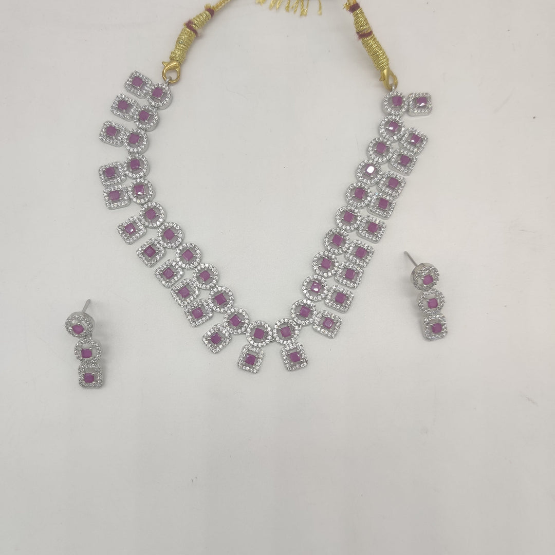 Royal White & Red CZ Geometric Choker Set | SHOBITAM