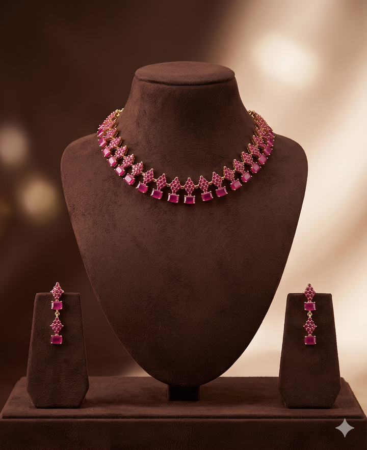 Ruby Bloom Traditional Necklace Set | SHOBITAM