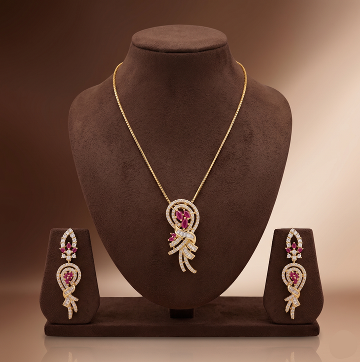 Ruby Bloom White & Red CZ Pendant Set | SHOBITAM