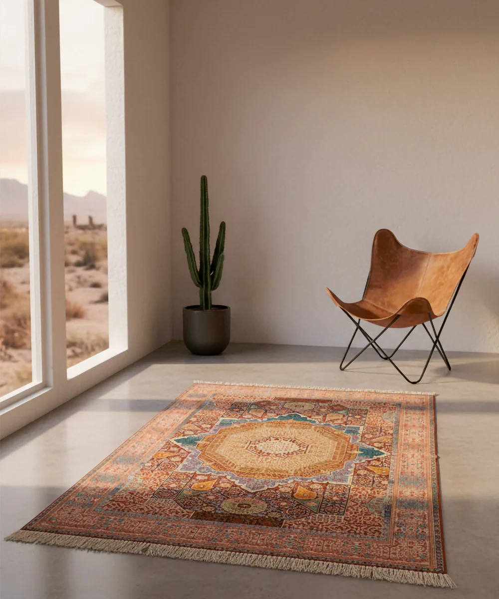 4x6 Feet Printed Rug | Orange Turq | Cotton | SHOBITAM