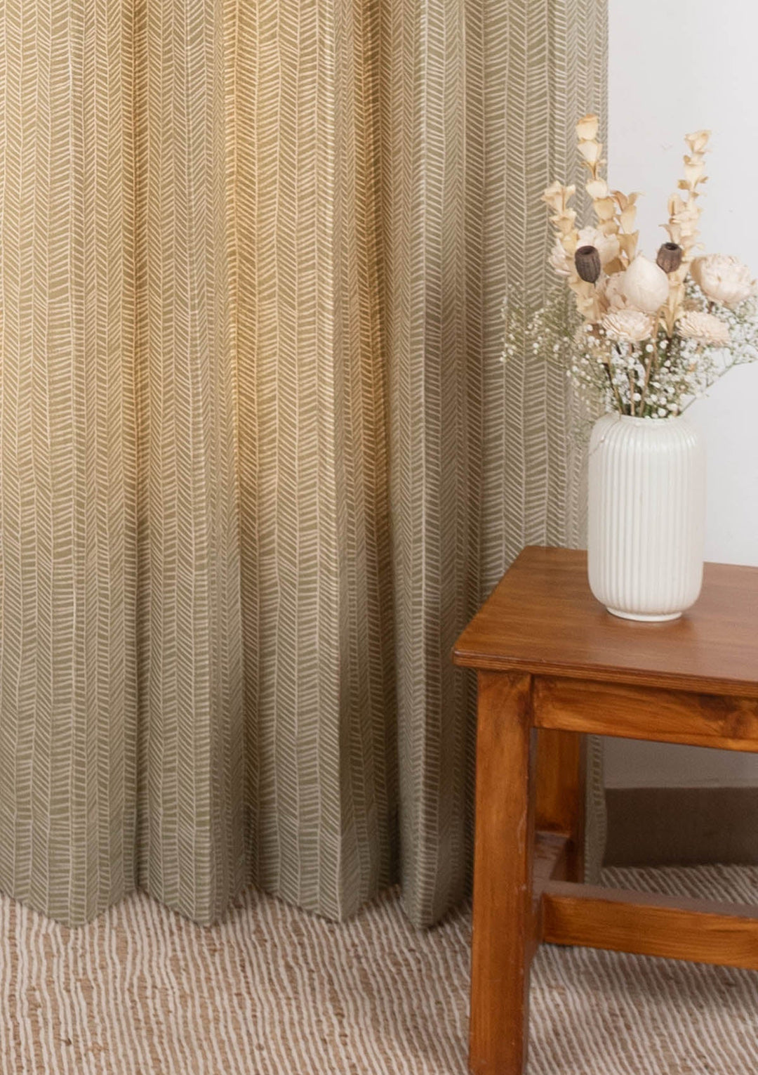 Rustle Herb Green Geometric Style 100% cotton curtain for Living Room and Bedroom - Room darkening - Single Piece | SHOBITAM