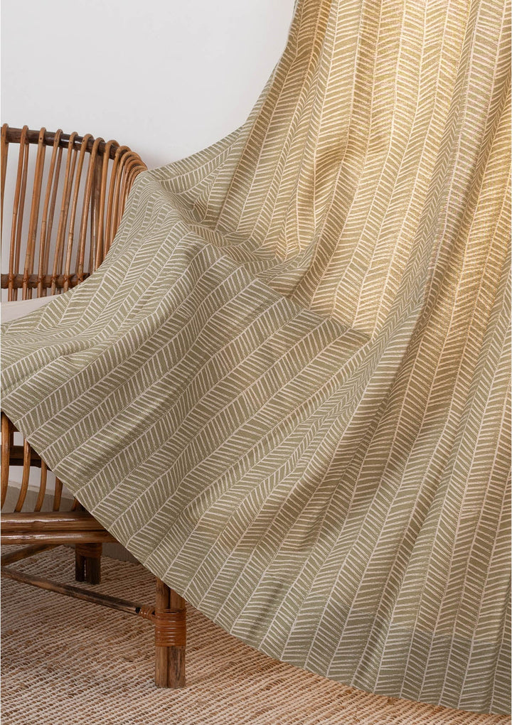 Rustle Herb Green Geometric Style 100% cotton curtain for Living Room and Bedroom - Room darkening - Single Piece | SHOBITAM