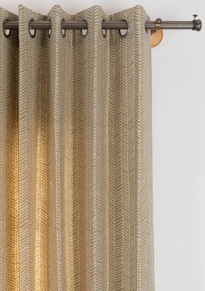 Rustle Herb Green Geometric Style 100% cotton curtain for Living Room and Bedroom - Room darkening - Single Piece | SHOBITAM