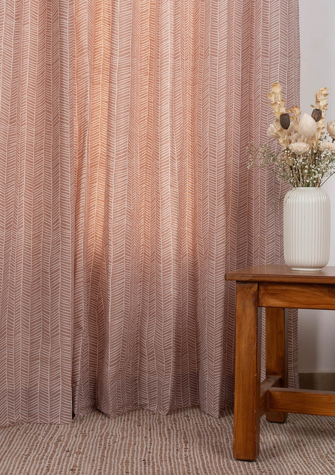 Rustle Mohogany Geometric Style 100% cotton curtain for Living Room and Bedroom - Room darkening - Rust - Single Piece | SHOBITAM