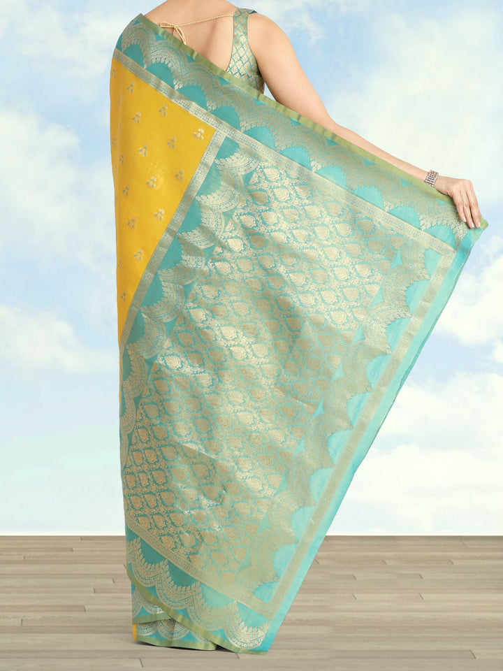 Yellow Color Weaving Semi Banarasi Tissue Silk Saree | SHOBITAM