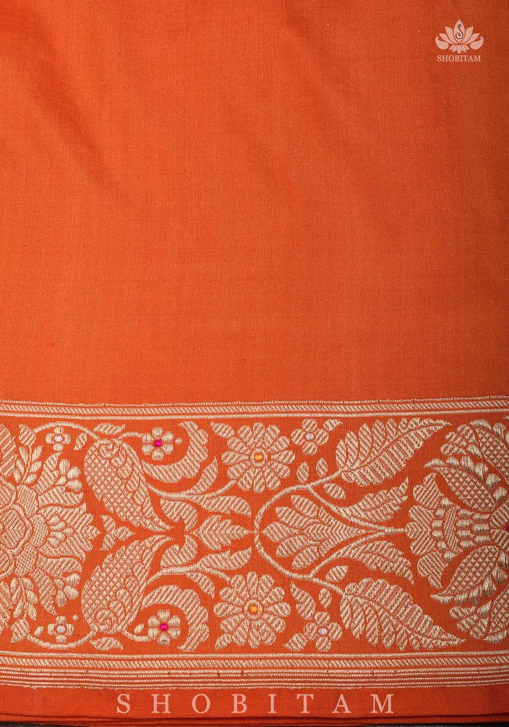 Kadhuwa Meenakari Authentic handwoven Banarasi Katan Silk Saree in Orange | SILK MARK CERTIFIED