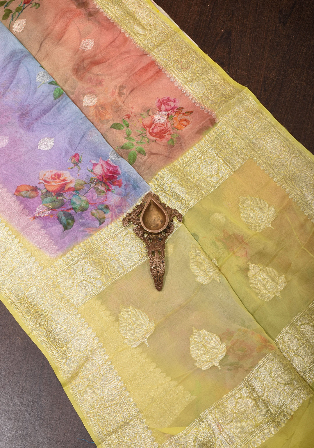 Ombre  Pure Silk Banarasi Chiffon Saree  in Multicolor with Floral Printing and  Zari | SILK MARK CERTIFIED