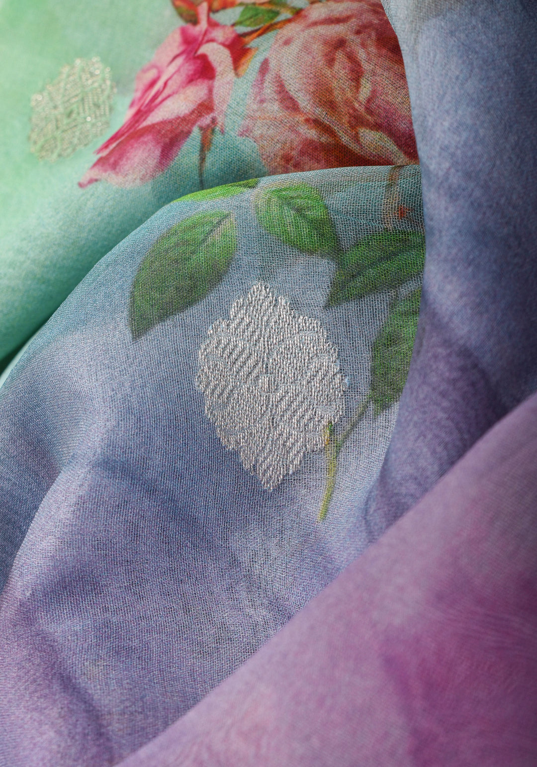 Ombre  Pure Silk Banarasi Chiffon Saree  in Multicolor with Floral Printing and  Zari | SILK MARK CERTIFIED