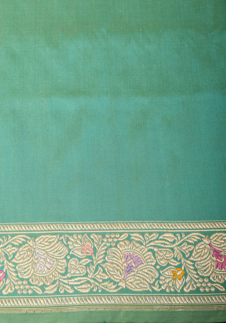 Kadhuwa Jungla Meenakari Sea Green Exquisite Banarasi  Silk Saree | SILK MARK CERTIFIED