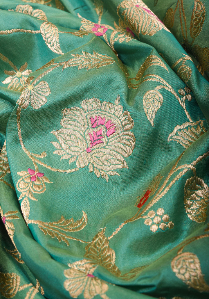 Kadhuwa Jungla Meenakari Sea Green Exquisite Banarasi  Silk Saree | SILK MARK CERTIFIED