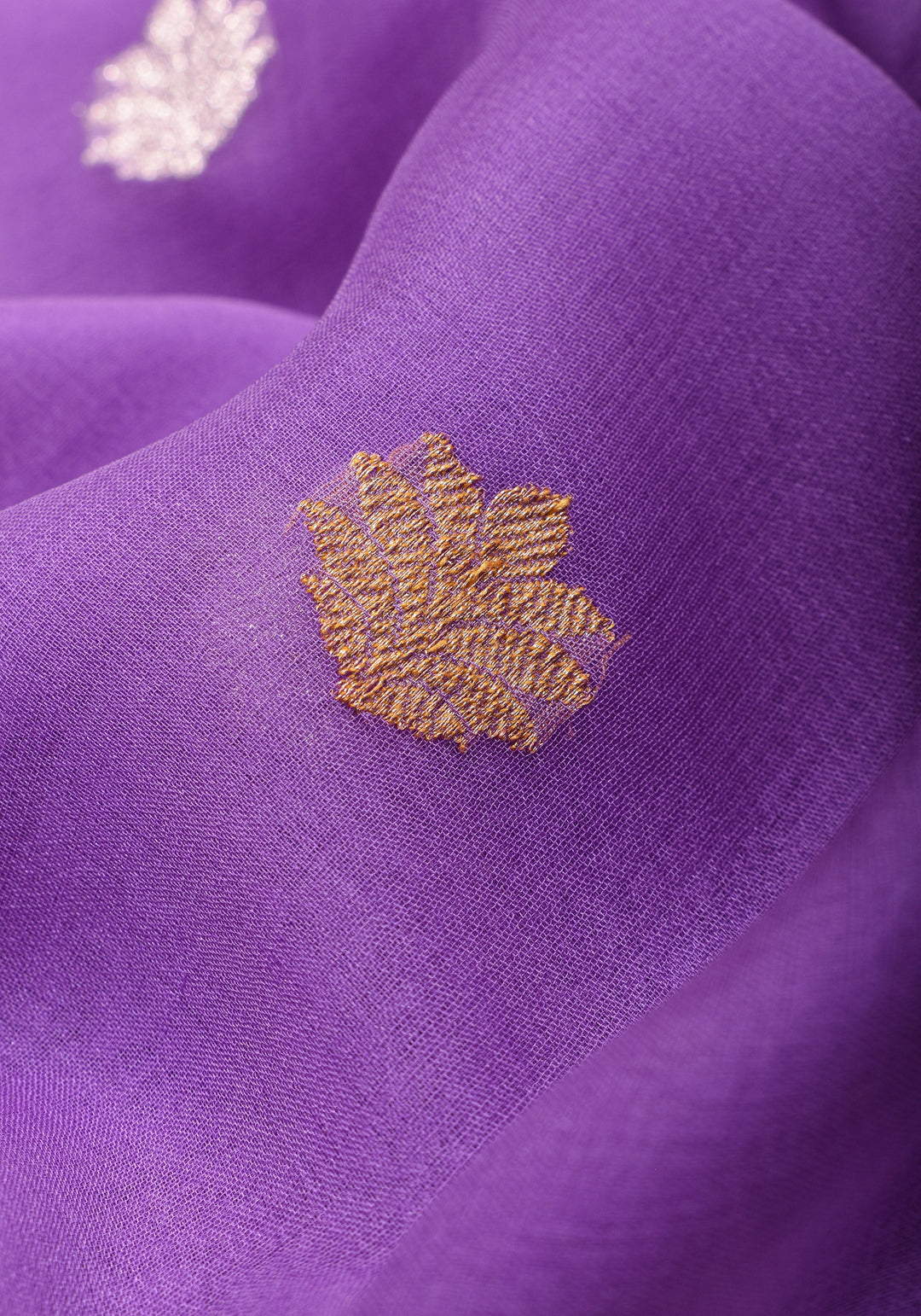 Lavender Pure Silk Chiffon Banarasi Saree with Sona Rupa Buttas and Floral Zari Borders | SILK MARK CERTIFIED