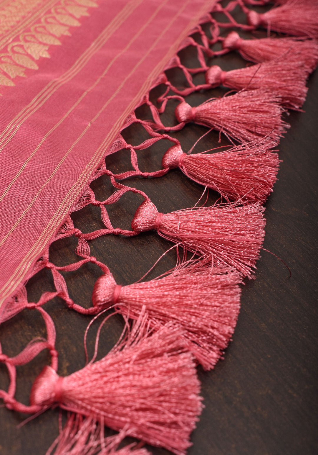 Kadhuwa Weave Carnation Pink Pure Silk Saree with Zari stripes and Sona Rupa Paisley Buttas | SILK MARK CERTIFIED