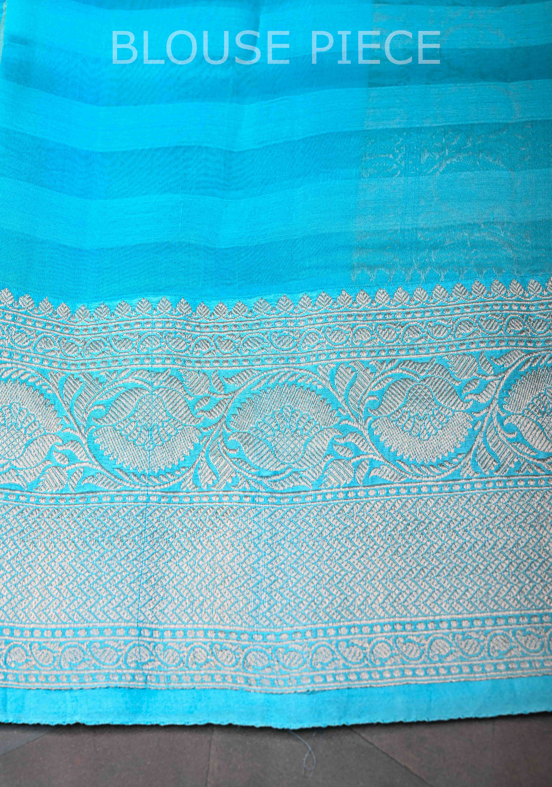 Sky Blue Checks Pure Banarasi Tussar Silk Saree with Zari Buttas and Zari Border | SILK MARK CERTIFIED