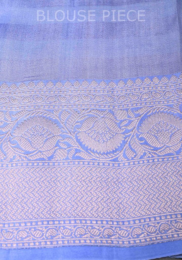 Carolina Blue Checks Pure Banarasi Kora by Tussar Silk Saree with Zari Buttas and Zari Border | SILK MARK CERTIFIED
