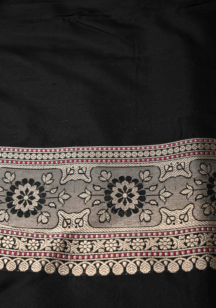 Black  Banarasi Katan Silk Saree with Copper-Silver Brocade and Zari Border| SILK MARK CERTIFIED | SHOBITAM